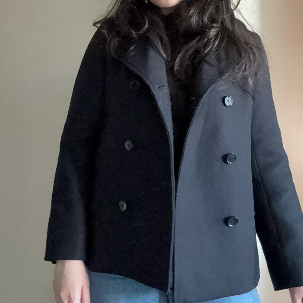 COS Black Wool Double-Breasted Pea Coat